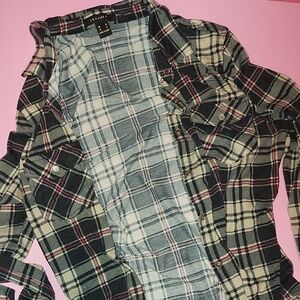 Forever 21 Plaid Flannel Shirt - Black and Cream